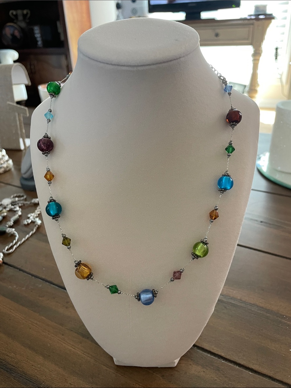 Vintage-Style Colorful Art Glass Station Necklace | Multi-Color Beaded Floating